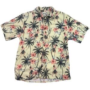 Paradise Cove Hawaiian Dancer Floral button down shirt Men's Medium 100% silk